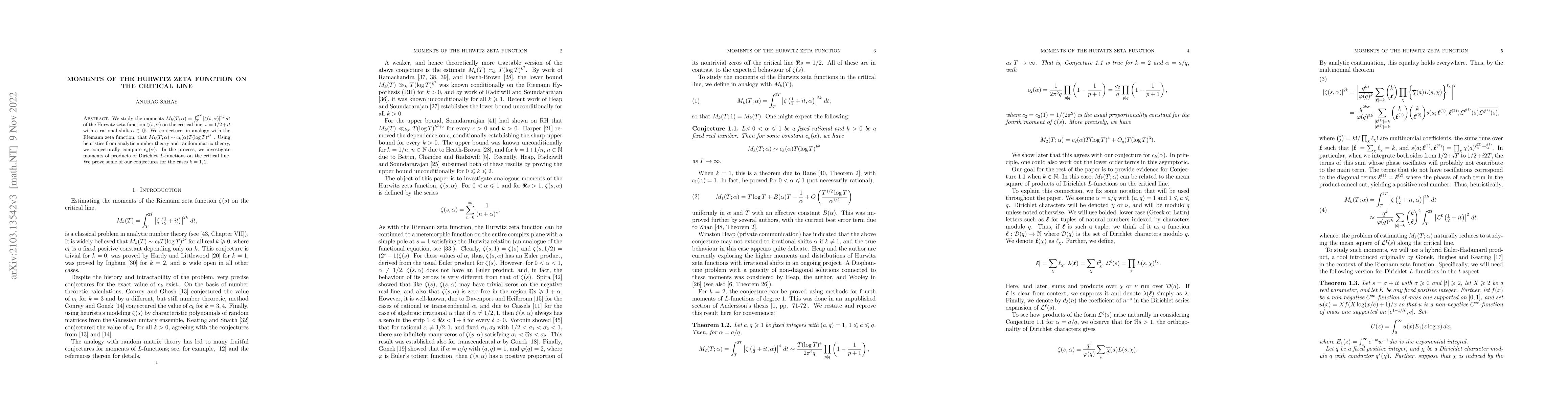 Thumbnail for Moments of the Hurwitz zeta function on the critical line