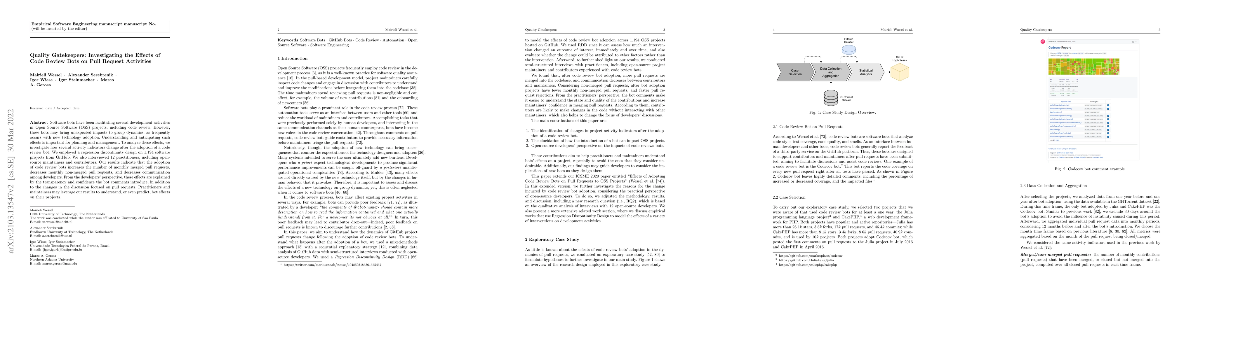 Thumbnail for Quality Gatekeepers: Investigating the Effects ofCode Review Bots on
  Pull Request Activities