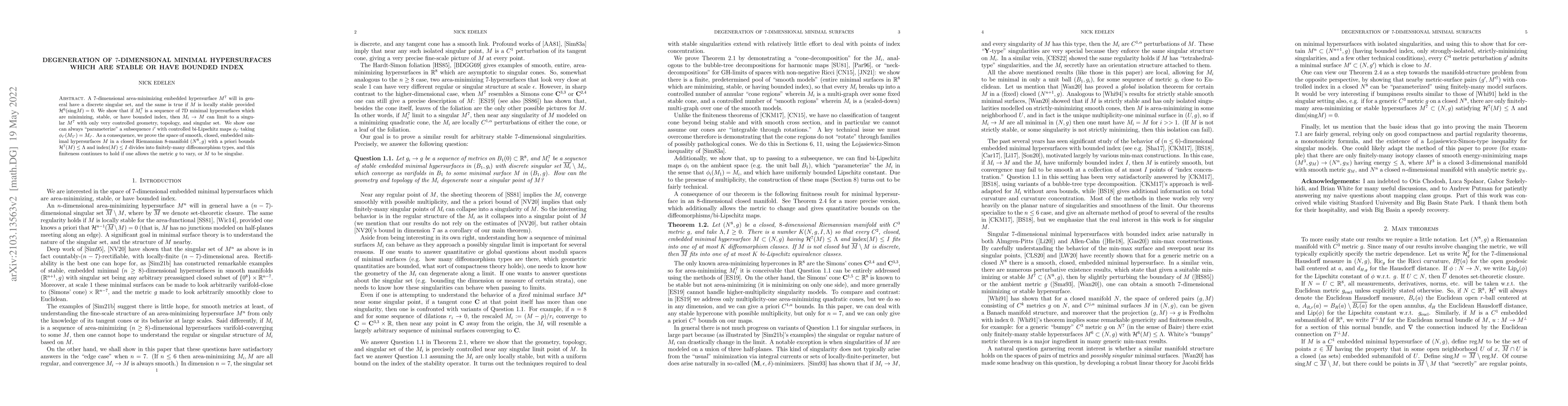 Thumbnail for Degeneration of 7-dimensional minimal hypersurfaces which are stable or
  have bounded index