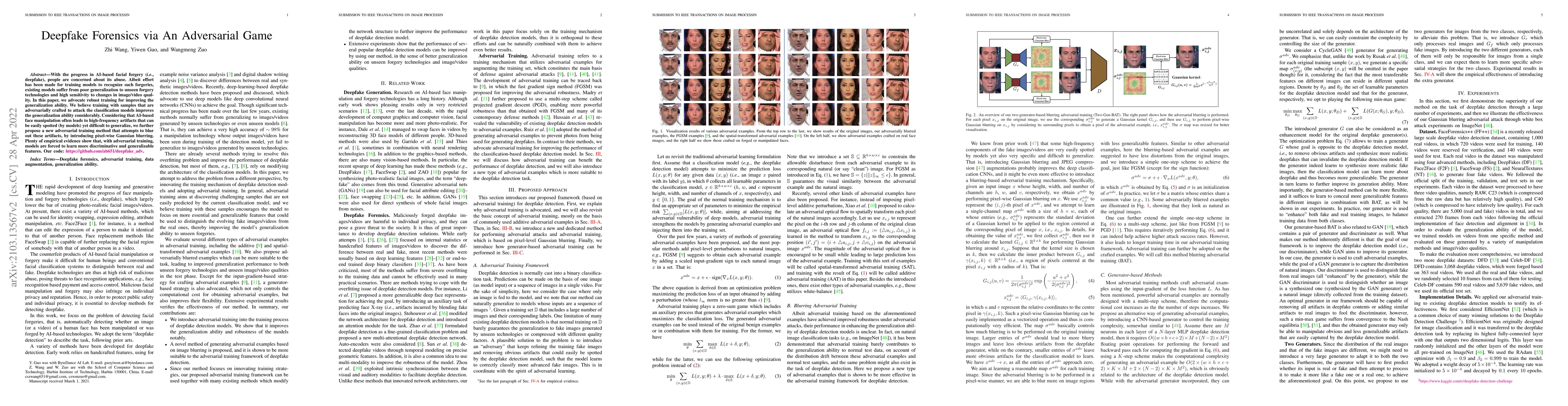 Thumbnail for Deepfake Forensics via An Adversarial Game