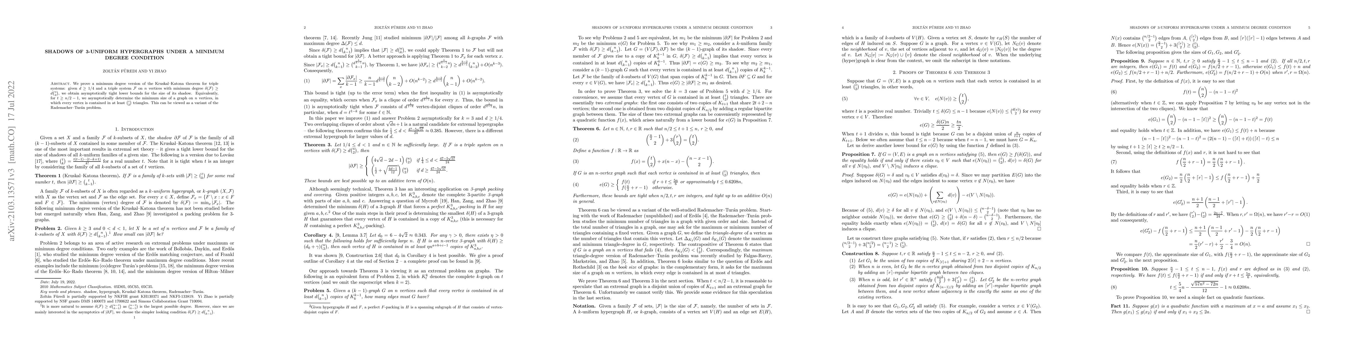 Thumbnail for Shadows of 3-uniform hypergraphs under a minimum degree condition
