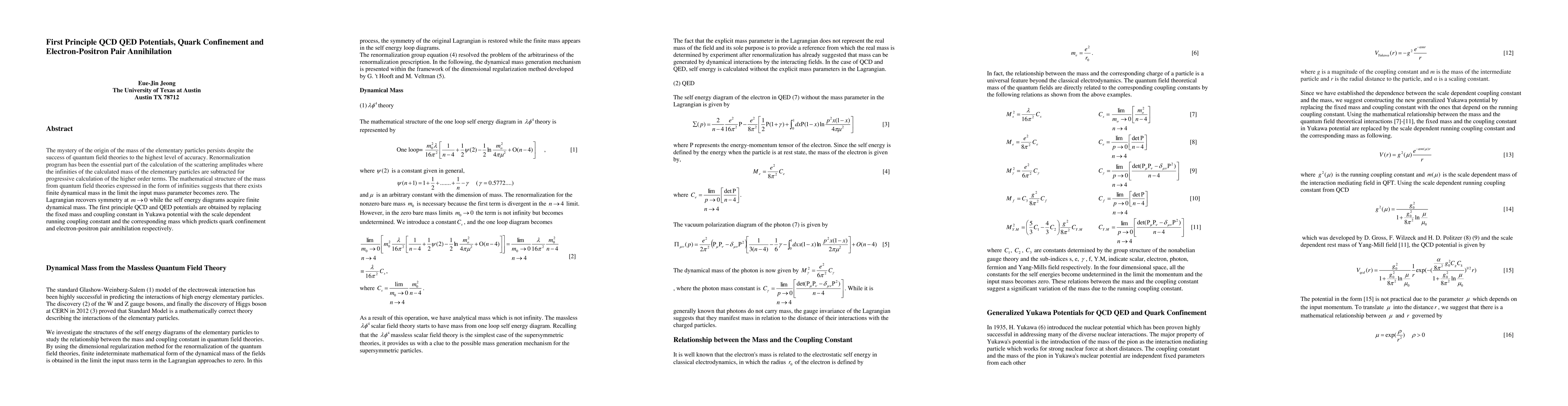 Thumbnail for First Principle QCD QED Potentials, Quark Confinement and
  Electron-Positron Pair Annihilation