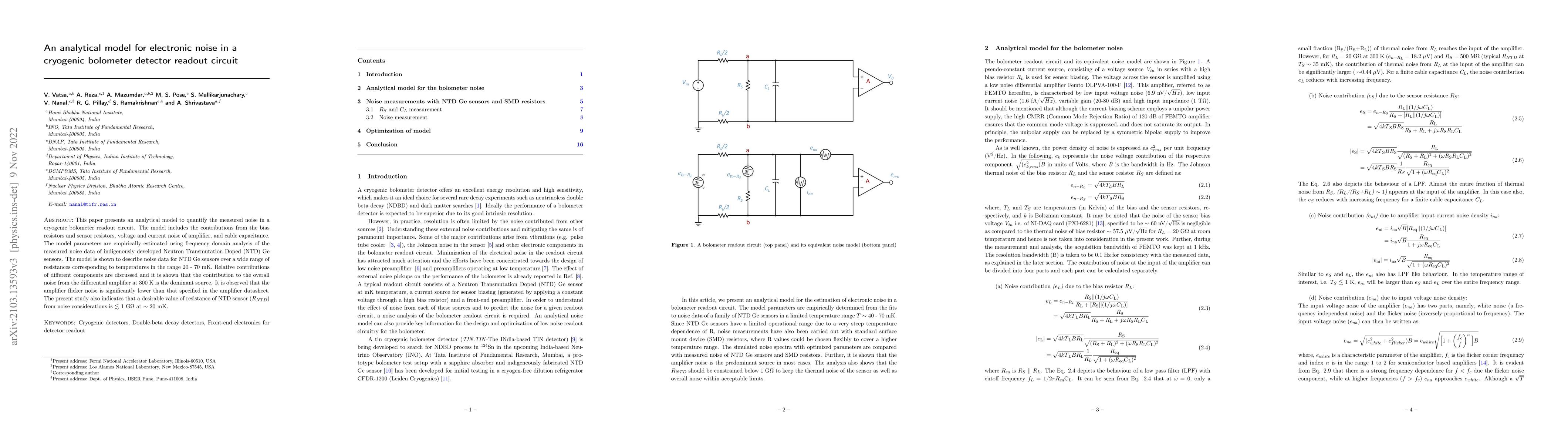 Thumbnail for An analytical model for electronic noise in a cryogenic bolometer
  detector readout circuit
