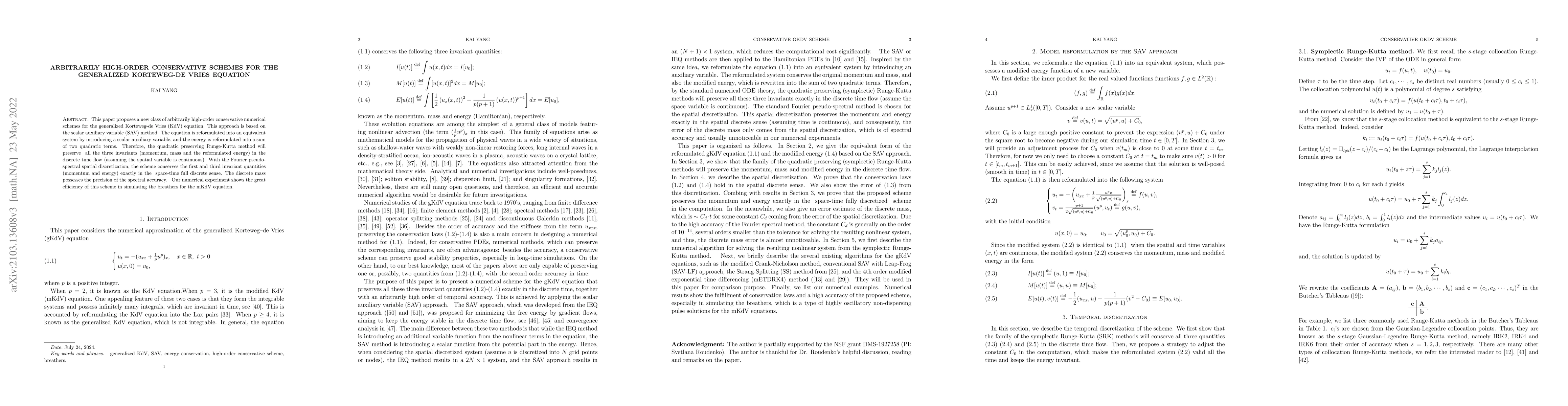 Thumbnail for Arbitrarily high-order conservative schemes for the generalized
  Korteweg-de Vries equation