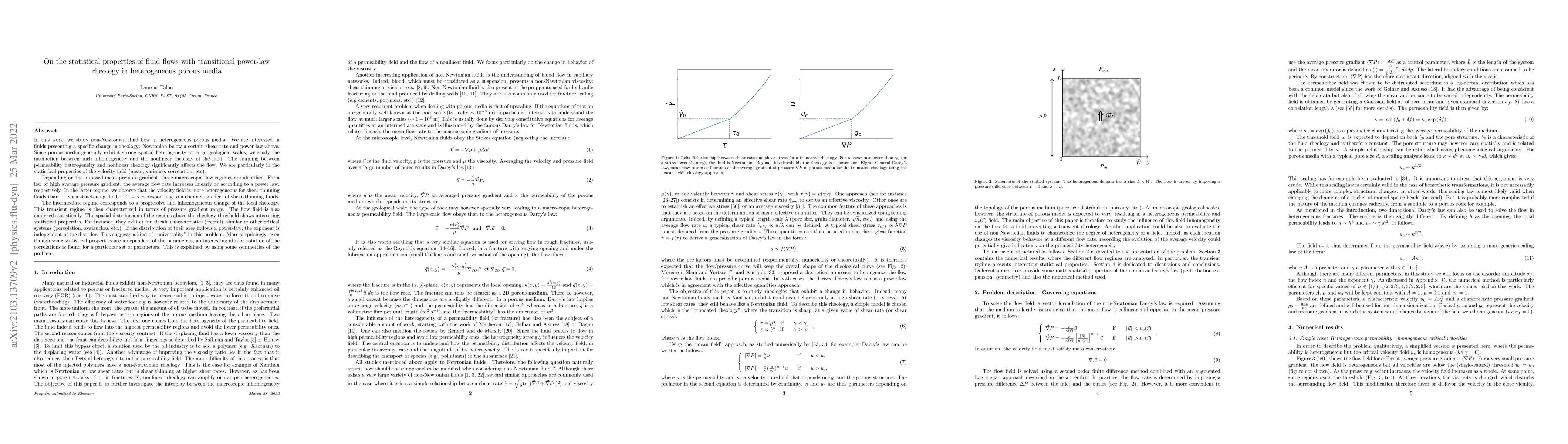 Thumbnail for On the statistical properties of fluid flows with transitional power-law
  rheology in heterogeneous porous media
