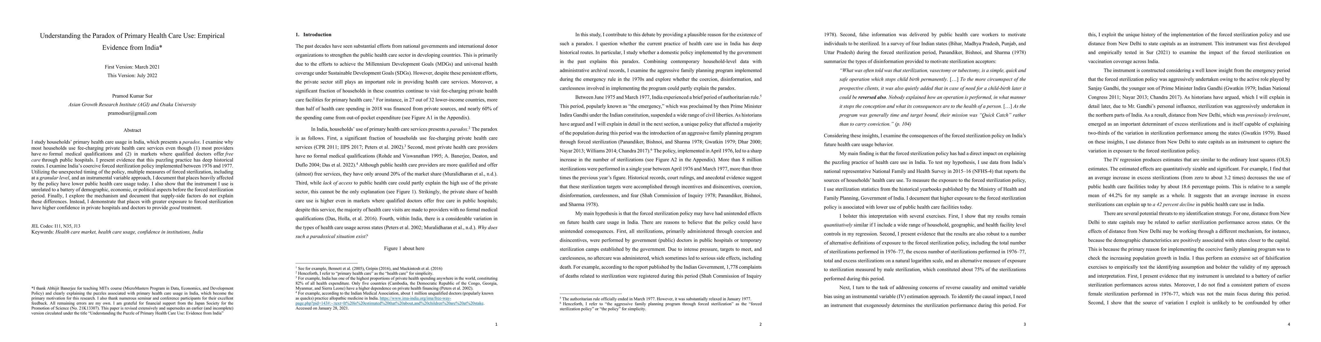 Thumbnail for Understanding the Paradox of Primary Health Care Use: Empirical Evidence
  from India