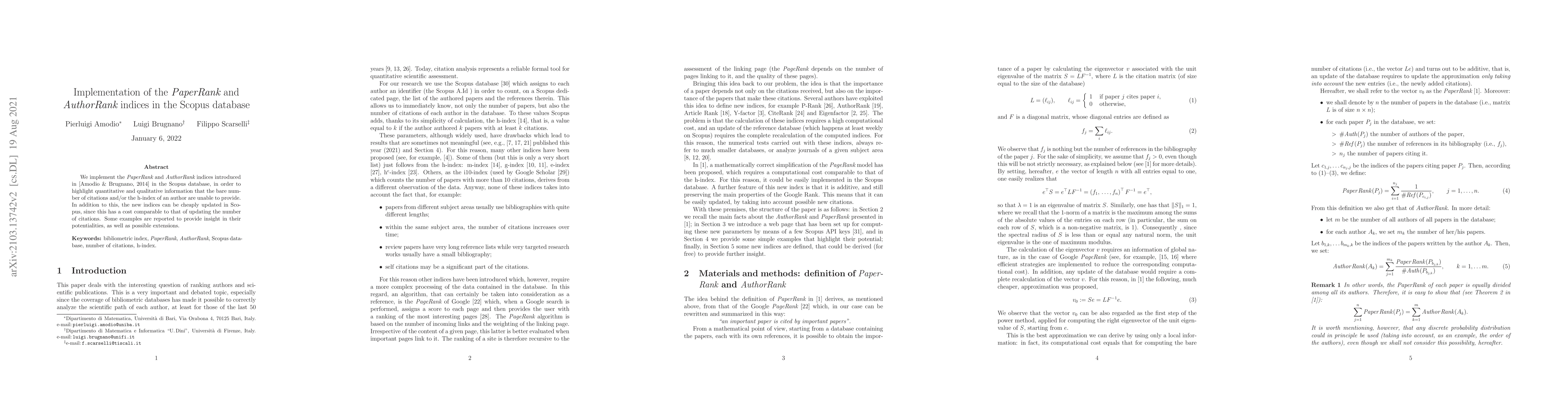 Thumbnail for Implementation of the PaperRank and AuthorRank indices in the Scopus
  database