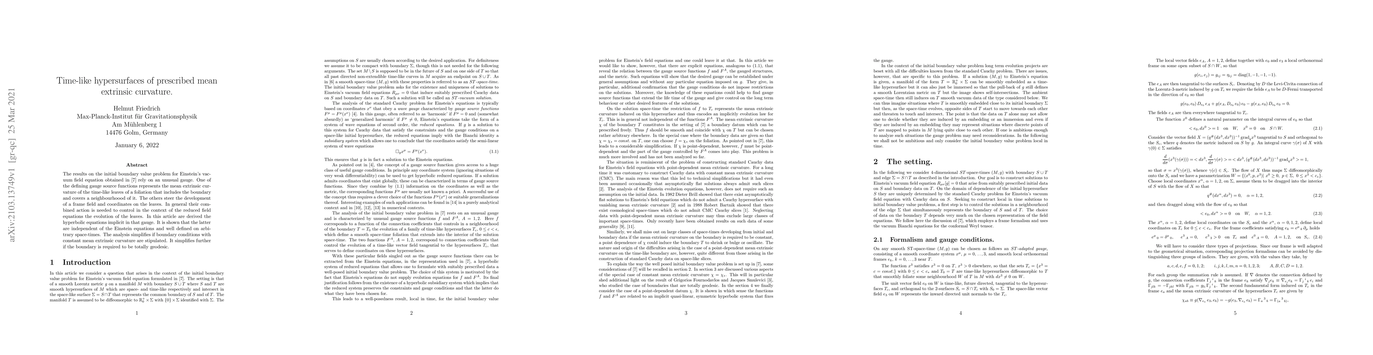 Thumbnail for Time-like hypersurfaces of prescribed mean extrinsic curvature