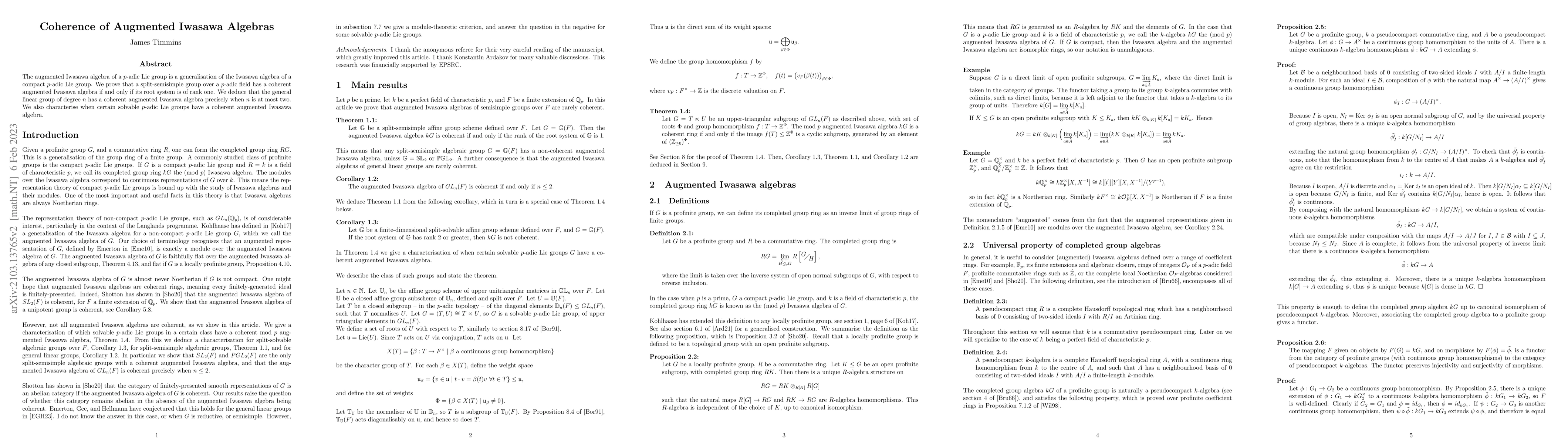 Thumbnail for Coherence of Augmented Iwasawa Algebras