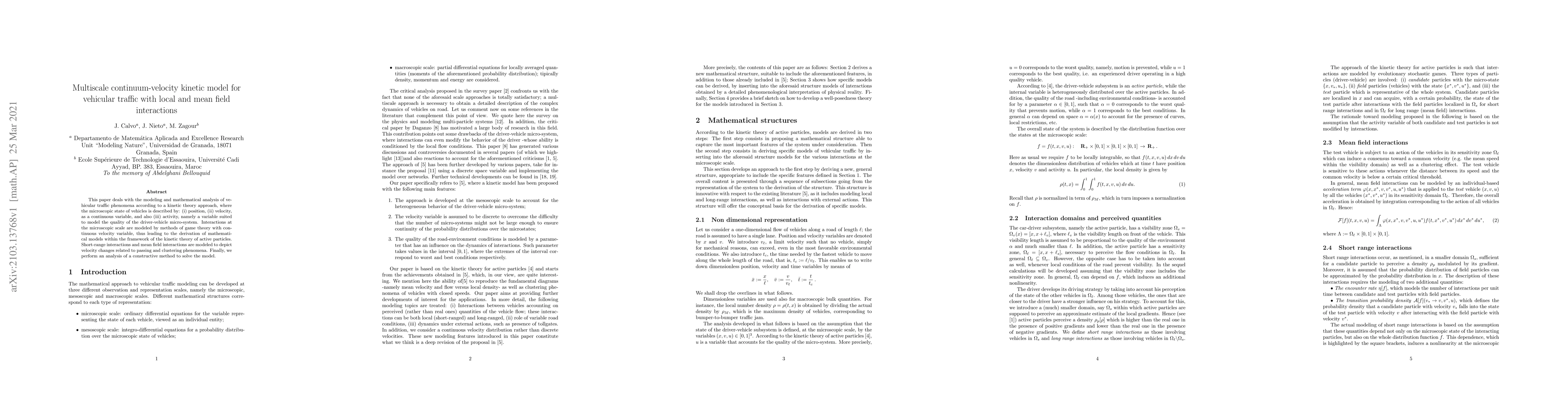 Thumbnail for Multiscale continuum-velocity kinetic model for vehicular traffic with
  local and mean field interactions