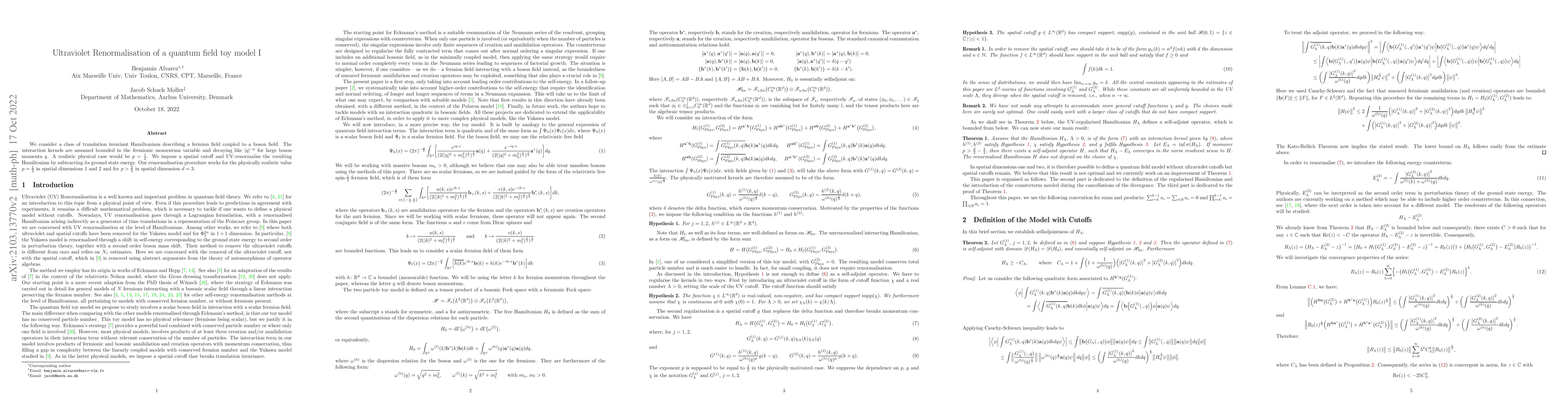 Thumbnail for Ultraviolet Renormalisation of a quantum field toy model I