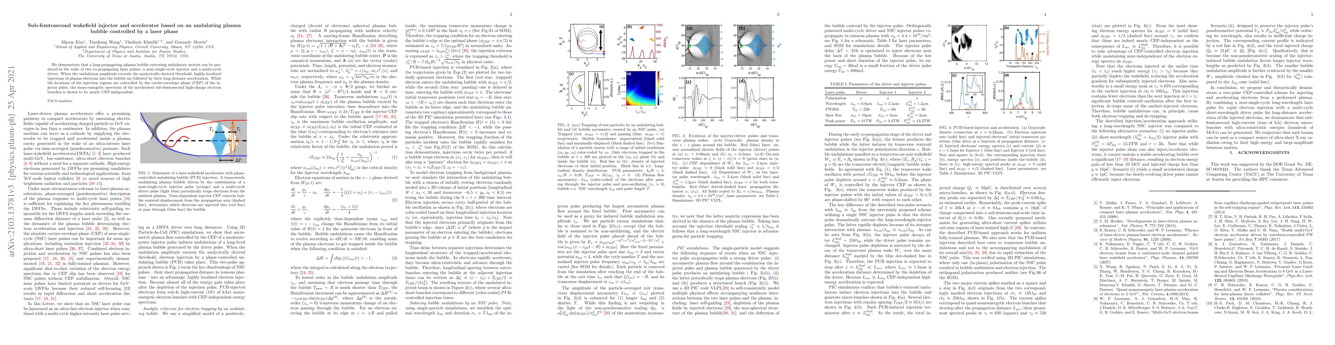 Thumbnail for Sub-femtosecond wakefield injector and accelerator based on an
  undulating plasma bubble controlled by a laser phase