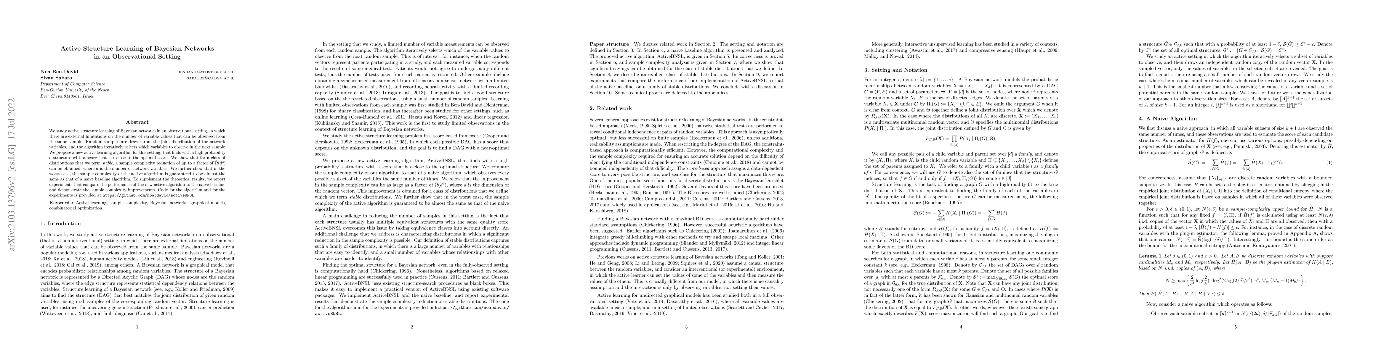 Thumbnail for Active Structure Learning of Bayesian Networks in an Observational
  Setting
