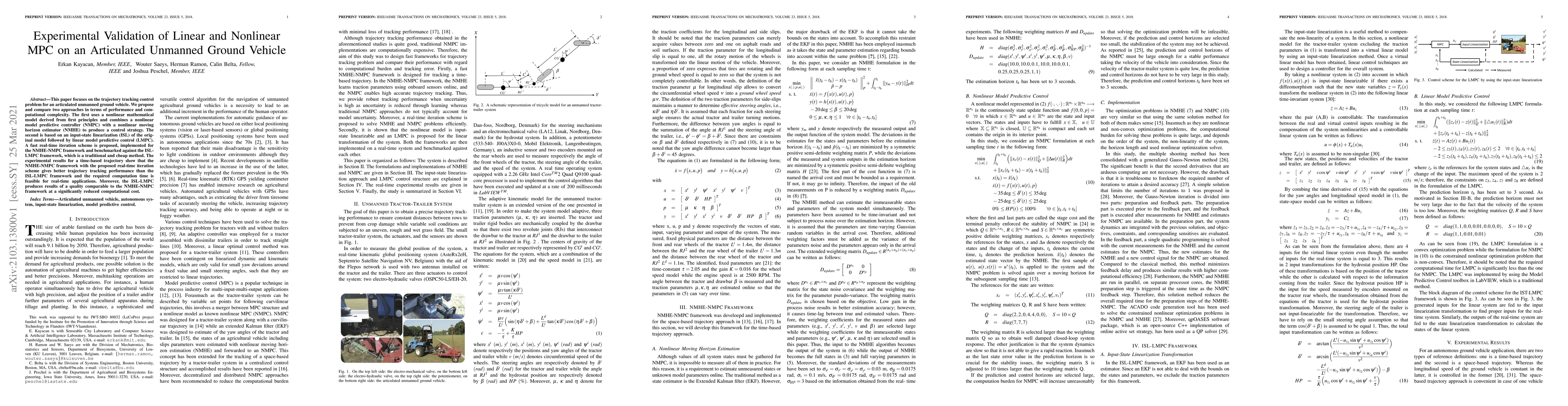 Thumbnail for Experimental Validation of Linear and Nonlinear MPC on an Articulated
  Unmanned Ground Vehicle