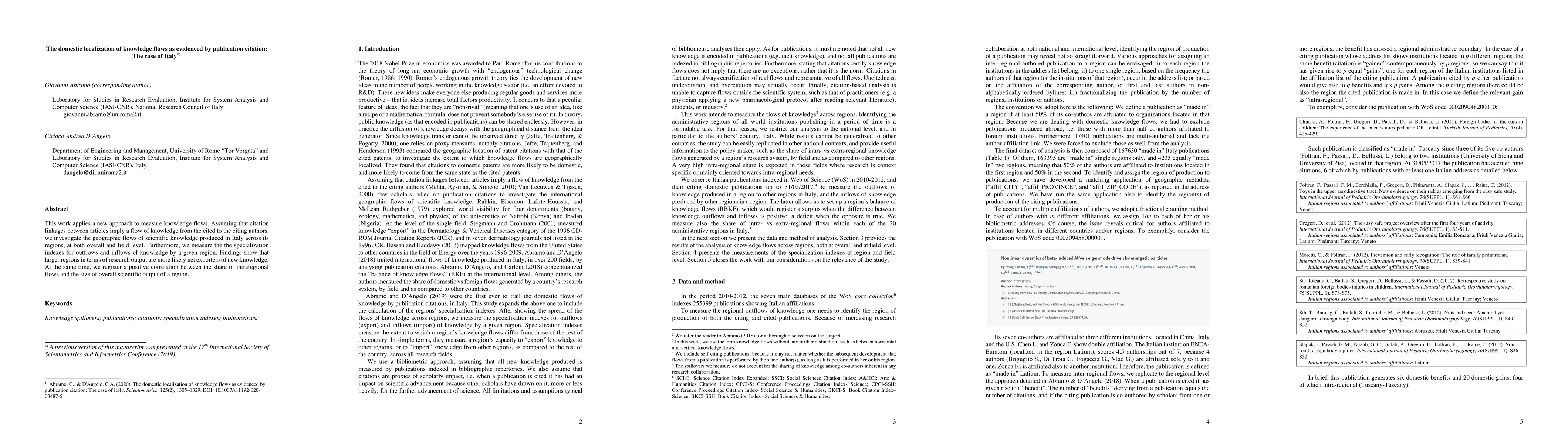 Thumbnail for The domestic localization of knowledge flows as evidenced by publication
  citation: The case of Italy