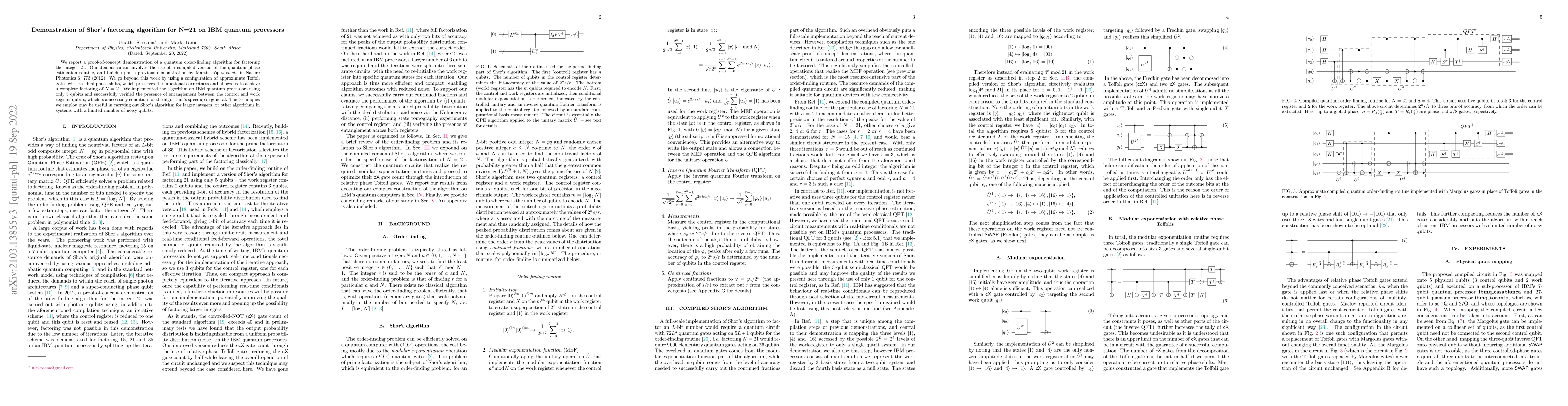 Thumbnail for Demonstration of Shor's factoring algorithm for N=21 on IBM quantum
  processors