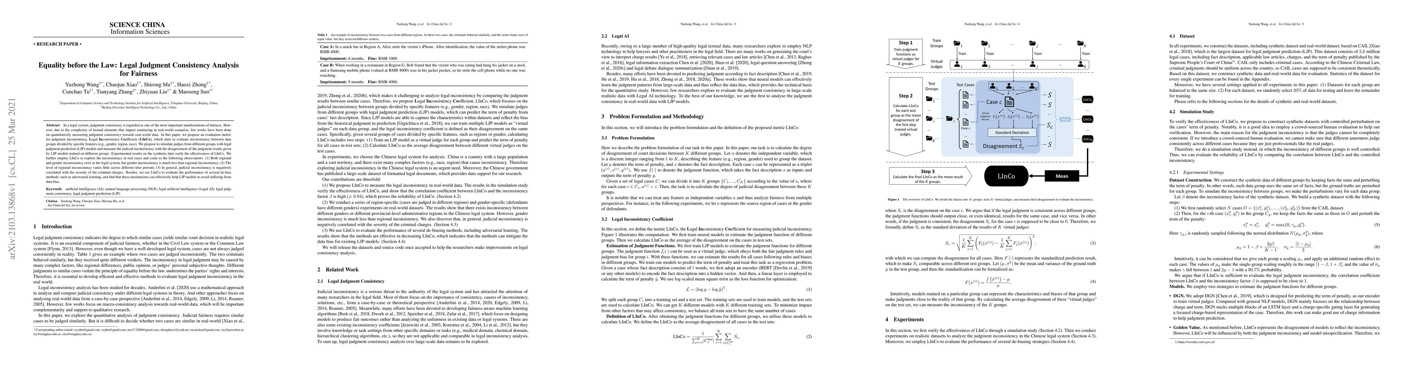 Thumbnail for Equality before the Law: Legal Judgment Consistency Analysis for
  Fairness
