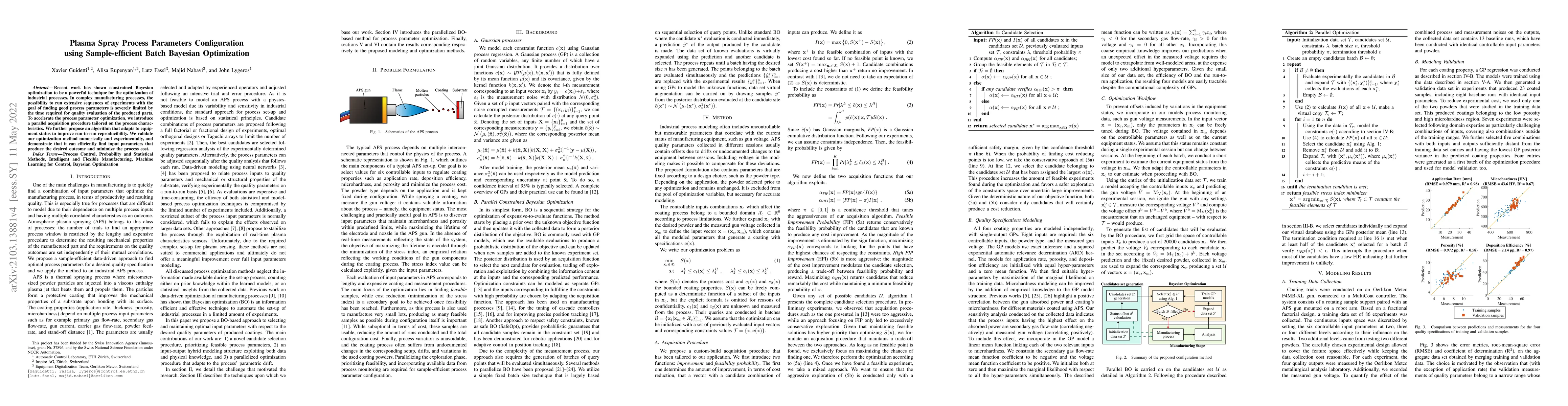 Thumbnail for Plasma Spray Process Parameters Configuration using Sample-efficient
  Batch Bayesian Optimization