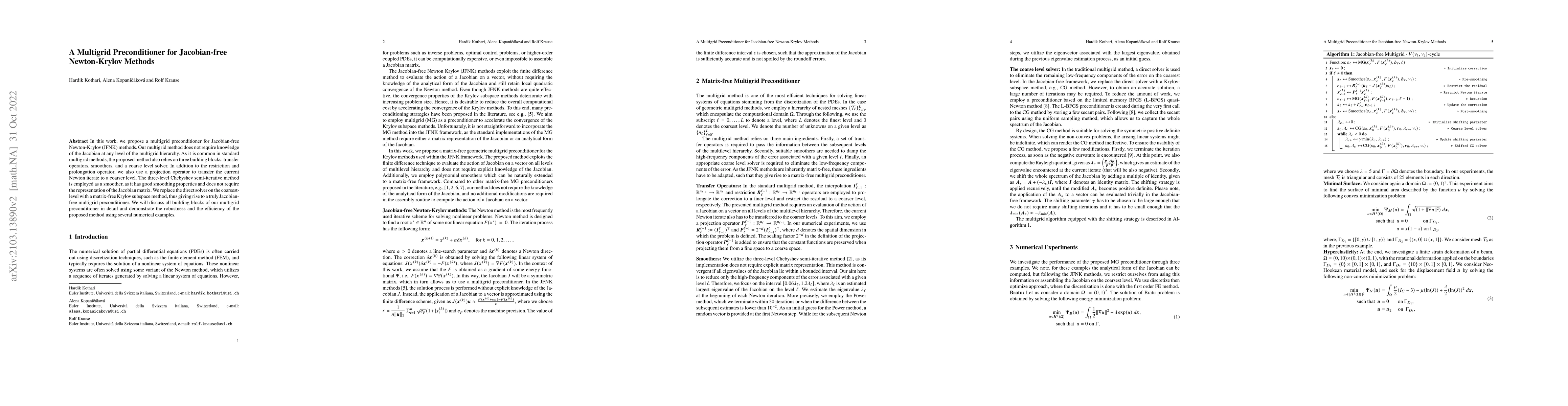 Thumbnail for A Multigrid Preconditioner for Jacobian-free Newton-Krylov Methods