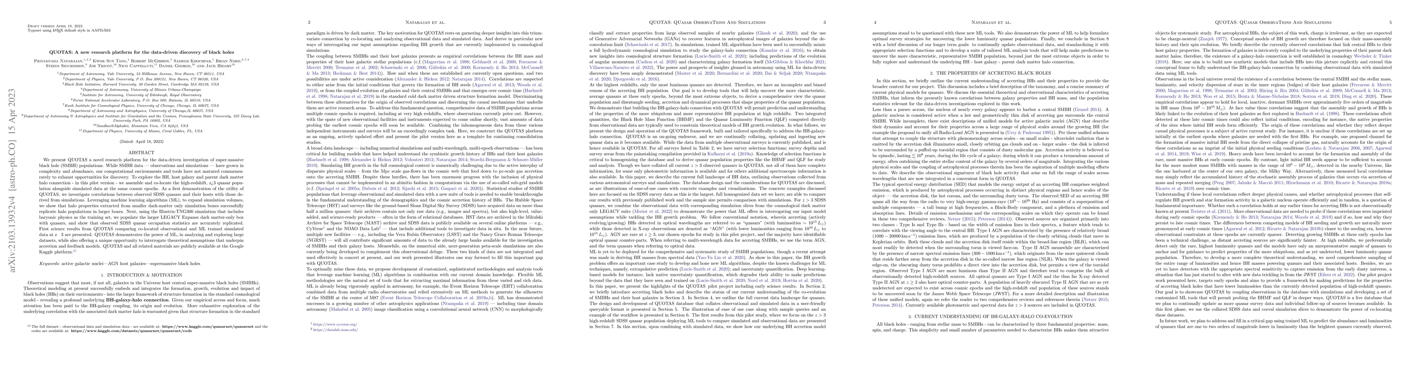 Thumbnail for QUOTAS: A new research platform for the data-driven investigation of
  black holes