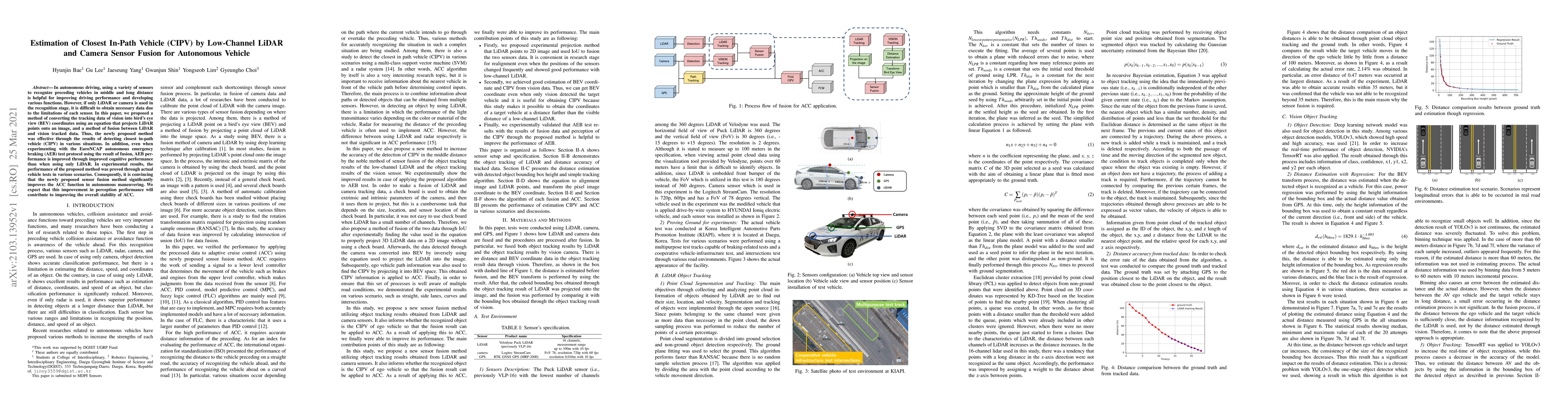 Thumbnail for Estimation of Closest In-Path Vehicle (CIPV) by Low-Channel LiDAR and
  Camera Sensor Fusion for Autonomous Vehicle