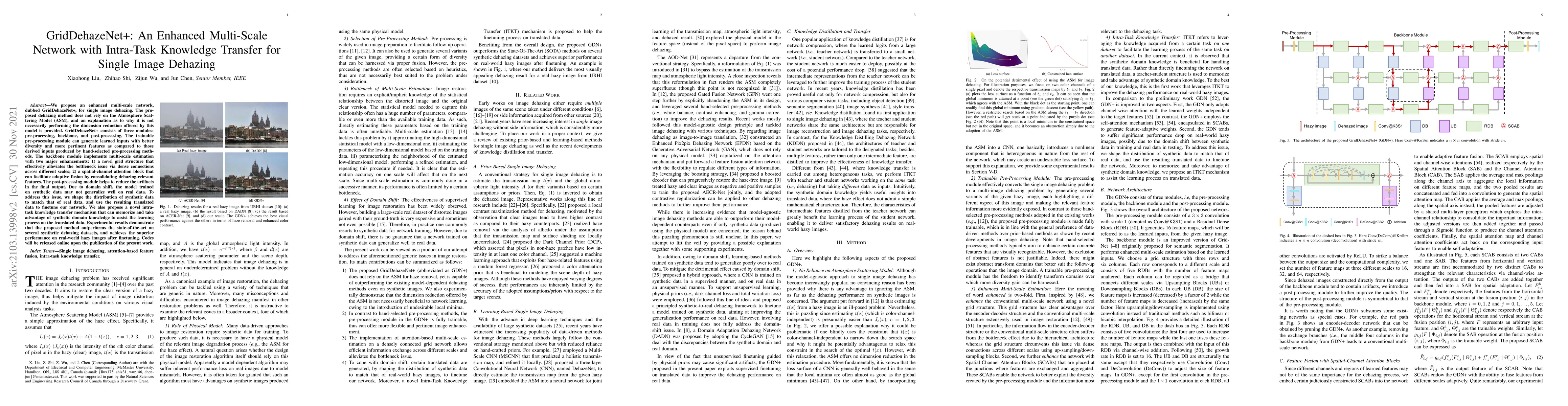 Thumbnail for GridDehazeNet+: An Enhanced Multi-Scale Network with Intra-Task
  Knowledge Transfer for Single Image Dehazing