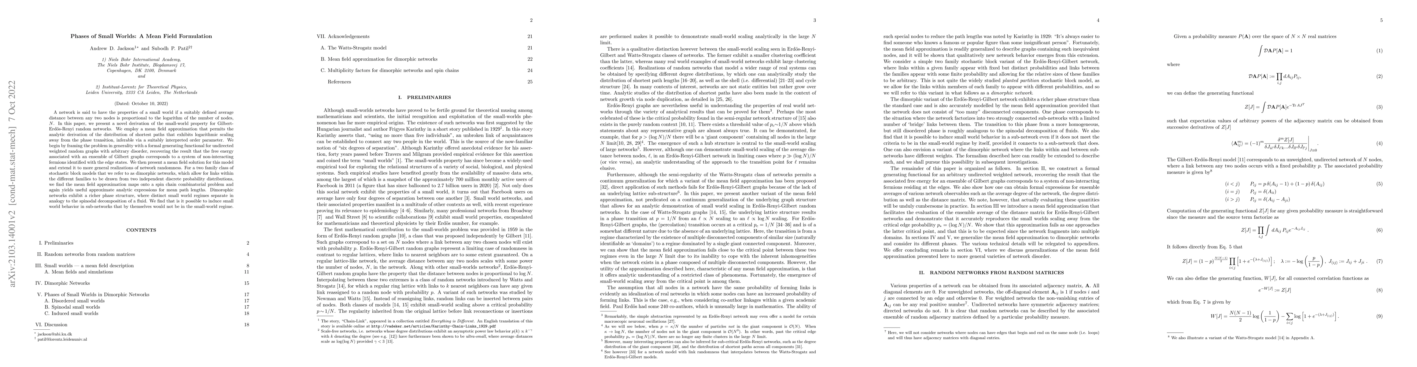 Thumbnail for Phases of Small Worlds: A Mean Field Formulation