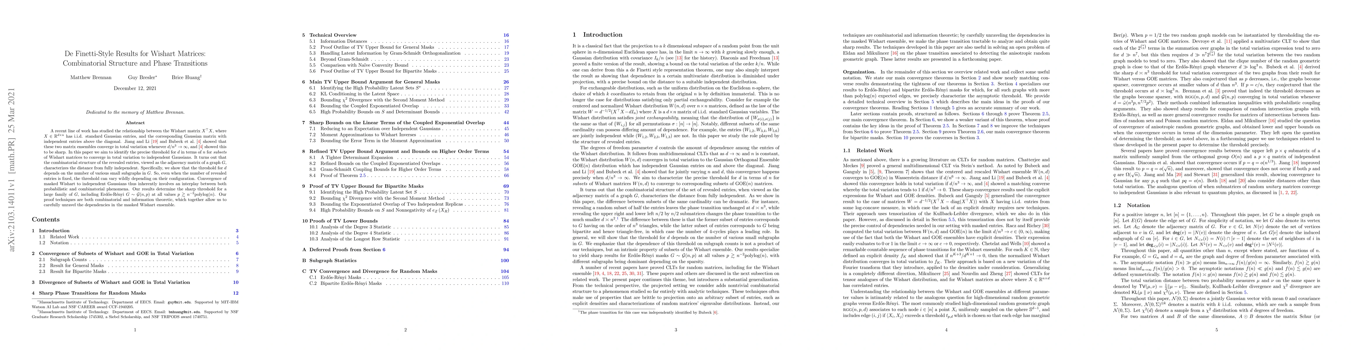 Thumbnail for De Finetti-Style Results for Wishart Matrices: Combinatorial Structure
  and Phase Transitions