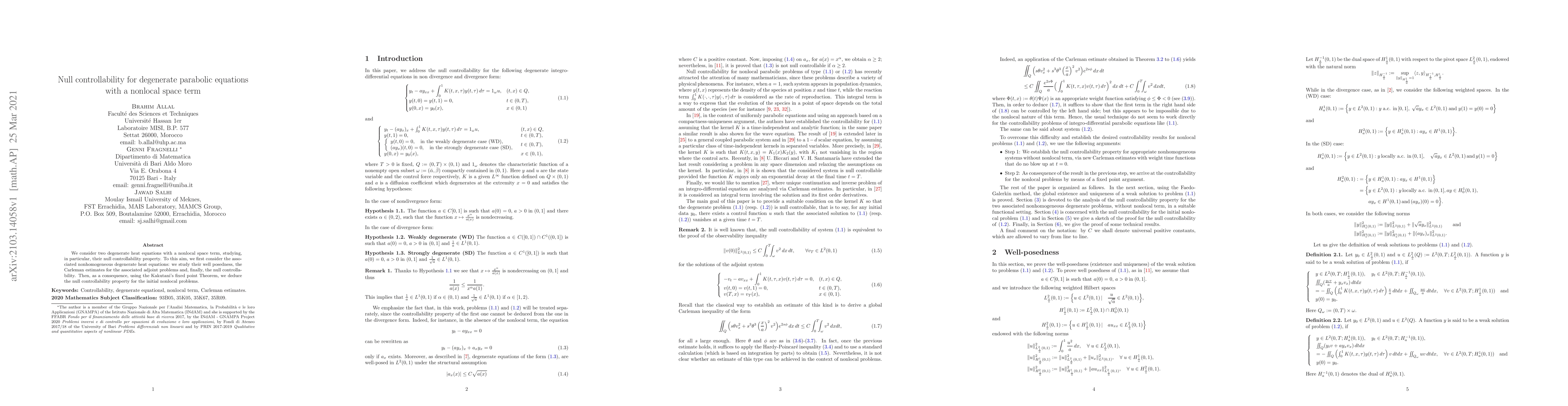 Thumbnail for Null controllability for degenerate parabolic equations with a nonlocal
  space term