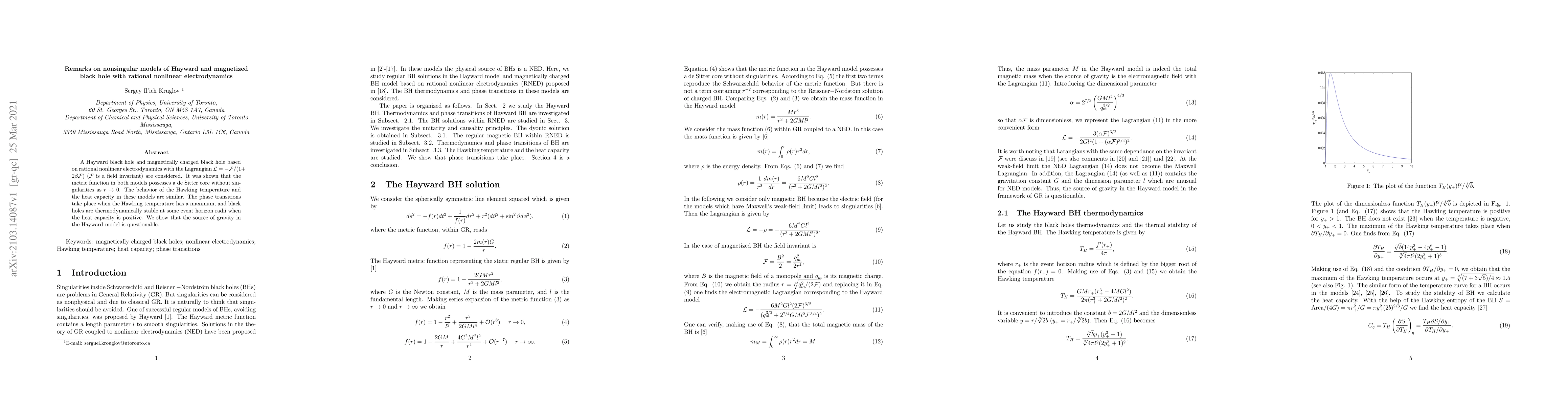 Thumbnail for Remarks on nonsingular models of Hayward and magnetized black hole with
  rational nonlinear electrodynamics