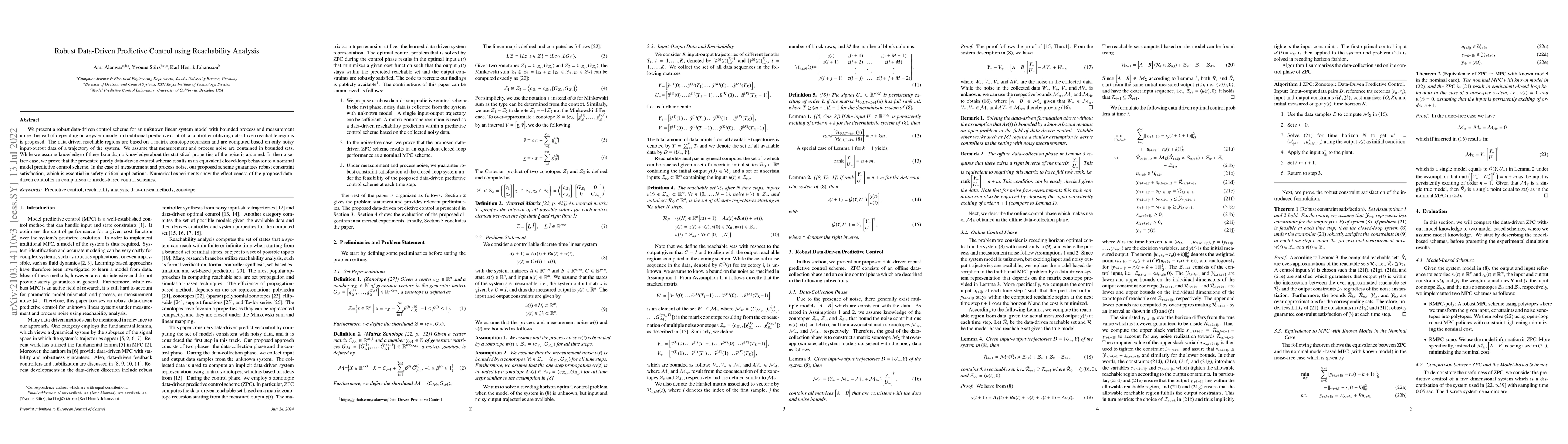 Thumbnail for Robust Data-Driven Predictive Control using Reachability Analysis