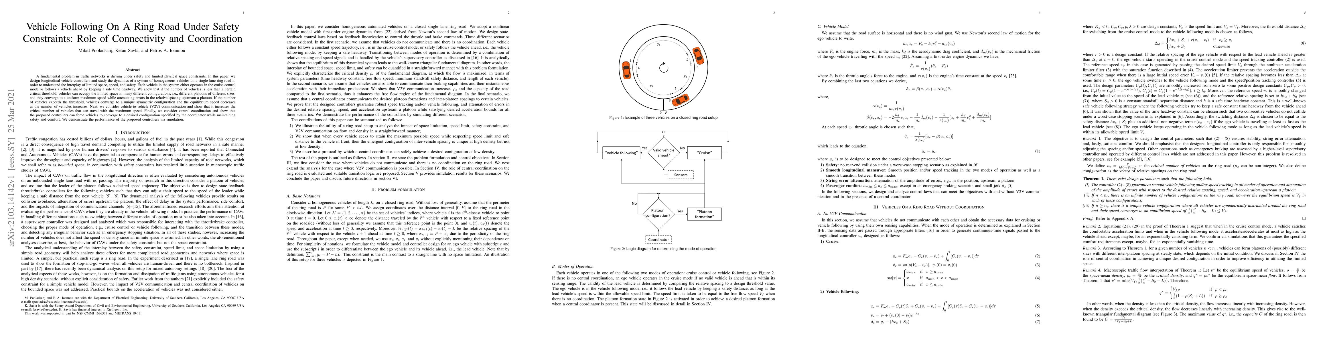 Thumbnail for Vehicle Following On A Ring Road Under Safety Constraints: Role of
  Connectivity and Coordination
