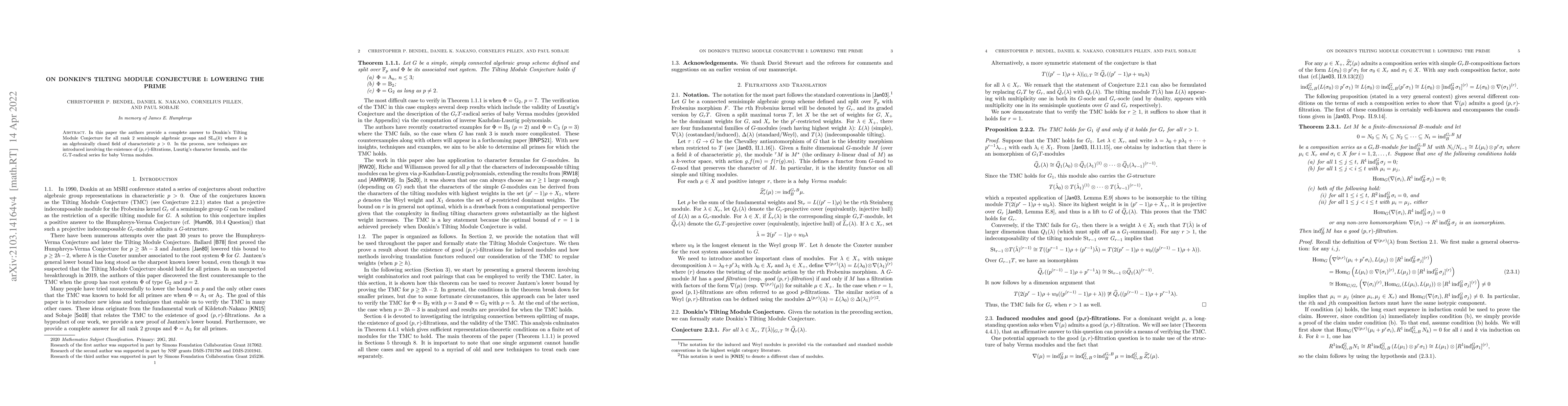 Thumbnail for On Donkin's Tilting Module Conjecture I: Lowering the Prime