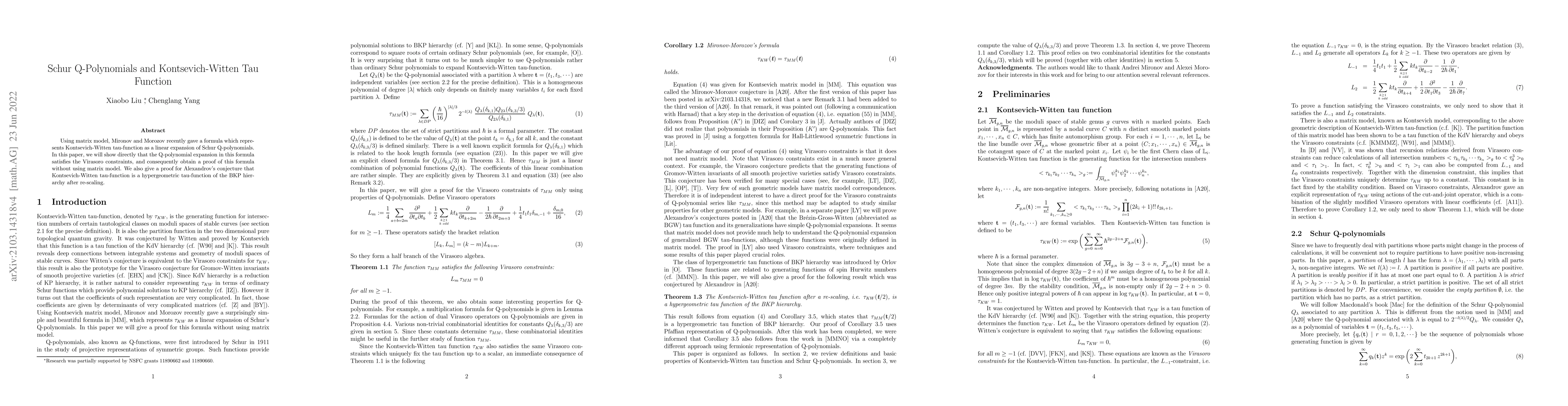 Thumbnail for Schur Q-Polynomials and Kontsevich-Witten Tau Function
