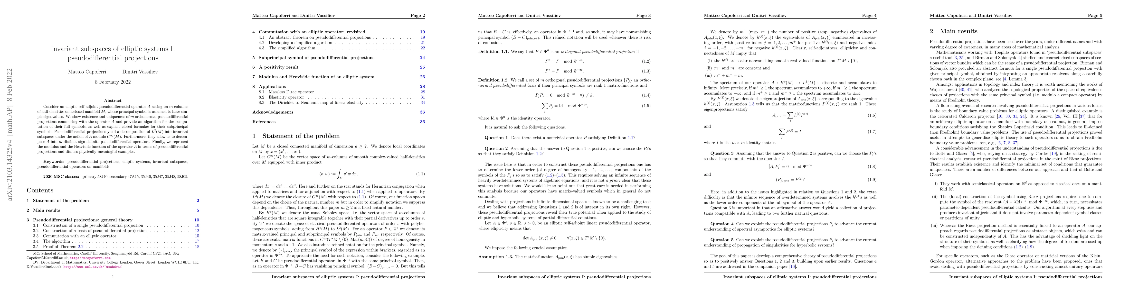 Thumbnail for Invariant subspaces of elliptic systems I: pseudodifferential
  projections