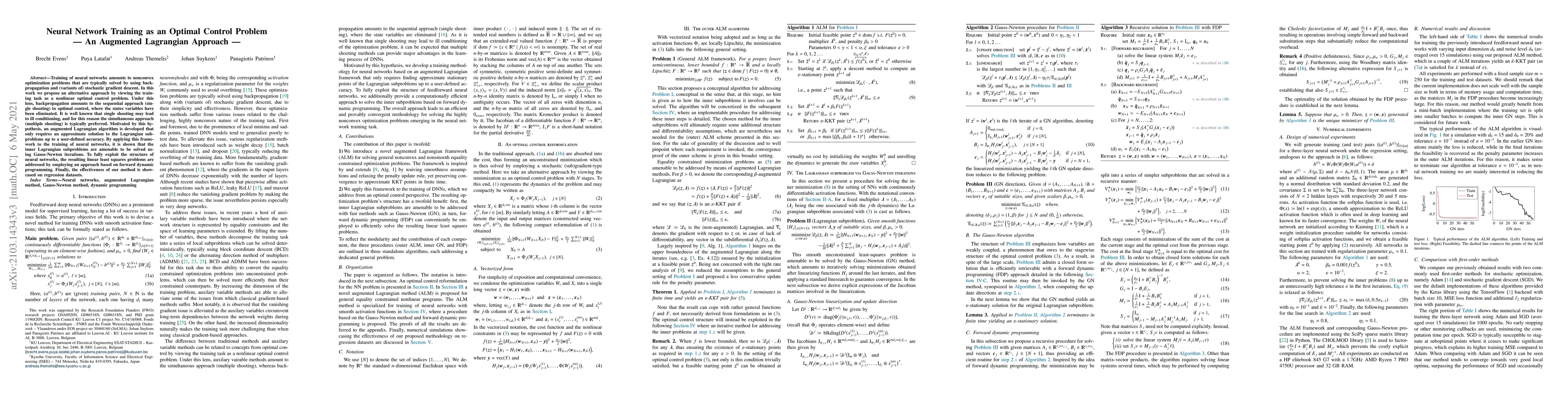 Thumbnail for Neural Network Training as an Optimal Control Problem: An Augmented
  Lagrangian Approach