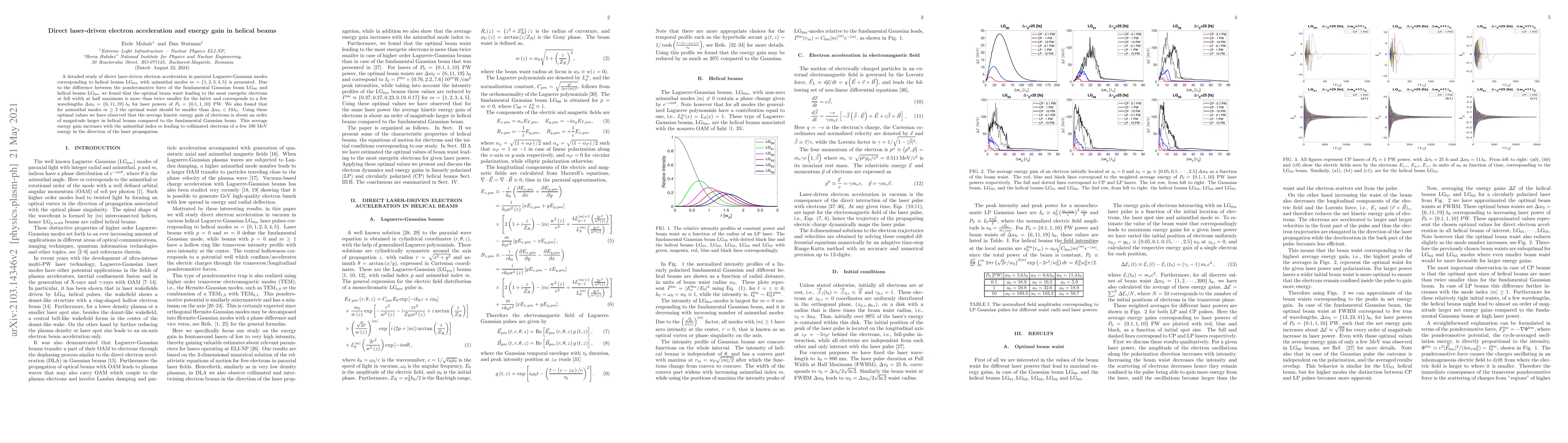Thumbnail for Direct laser-driven electron acceleration and energy gain in helical
  beams
