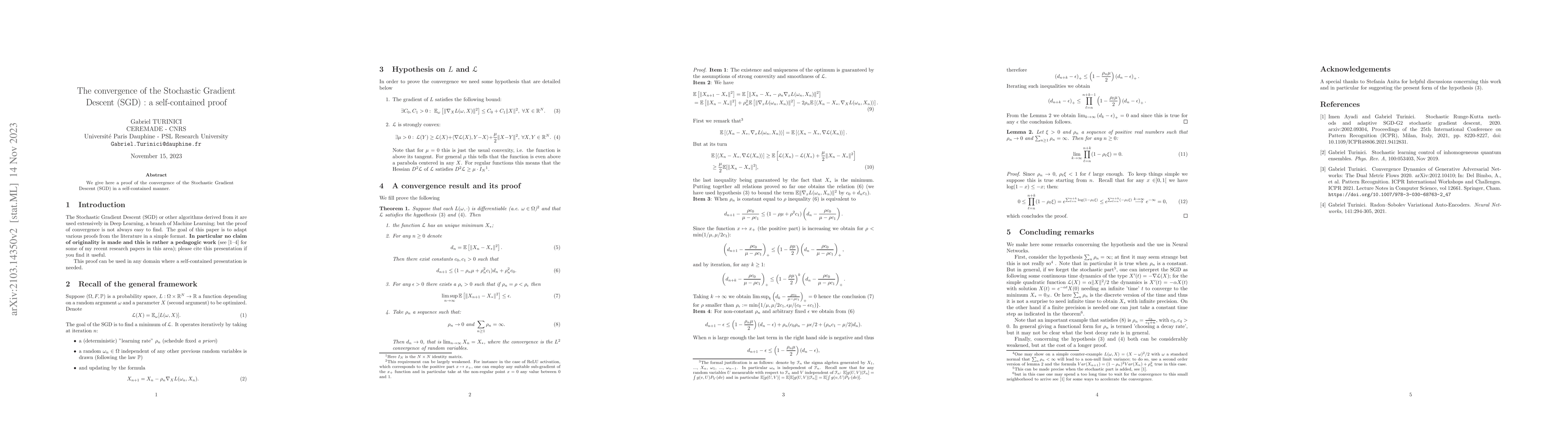 Thumbnail for The convergence of the Stochastic Gradient Descent (SGD) : a
  self-contained proof