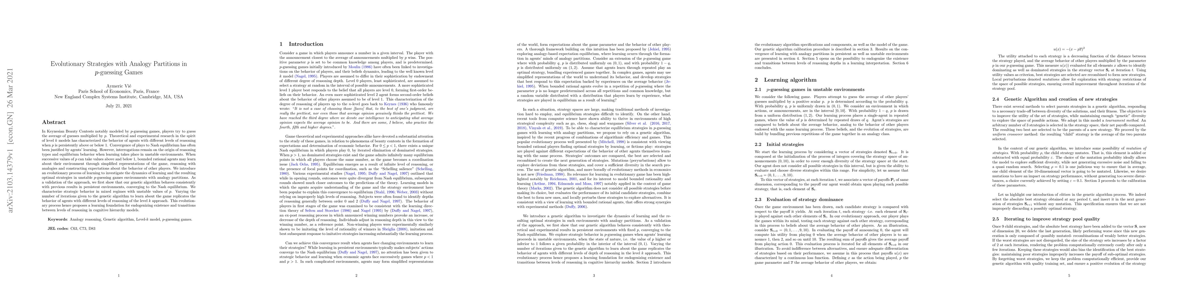 Thumbnail for Evolutionary Strategies with Analogy Partitions in p-guessing Games