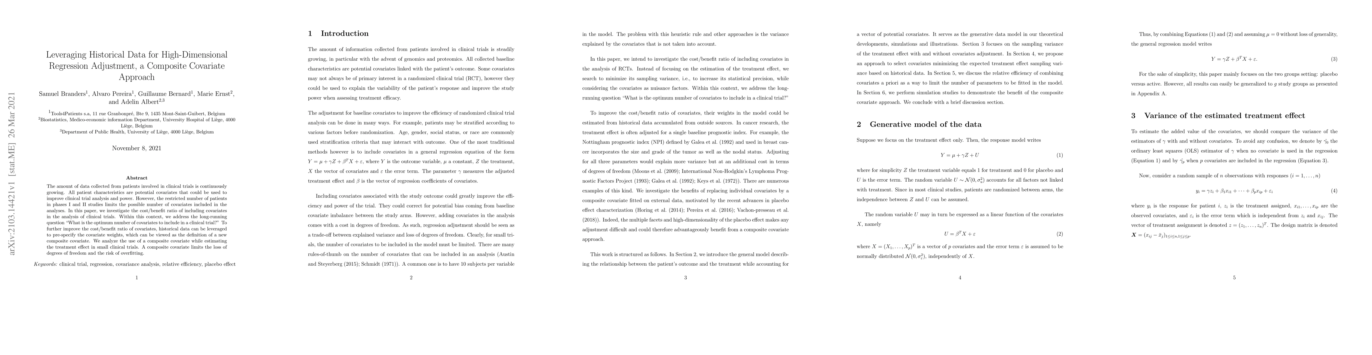 Thumbnail for Leveraging Historical Data for High-Dimensional Regression Adjustment, a
  Composite Covariate Approach