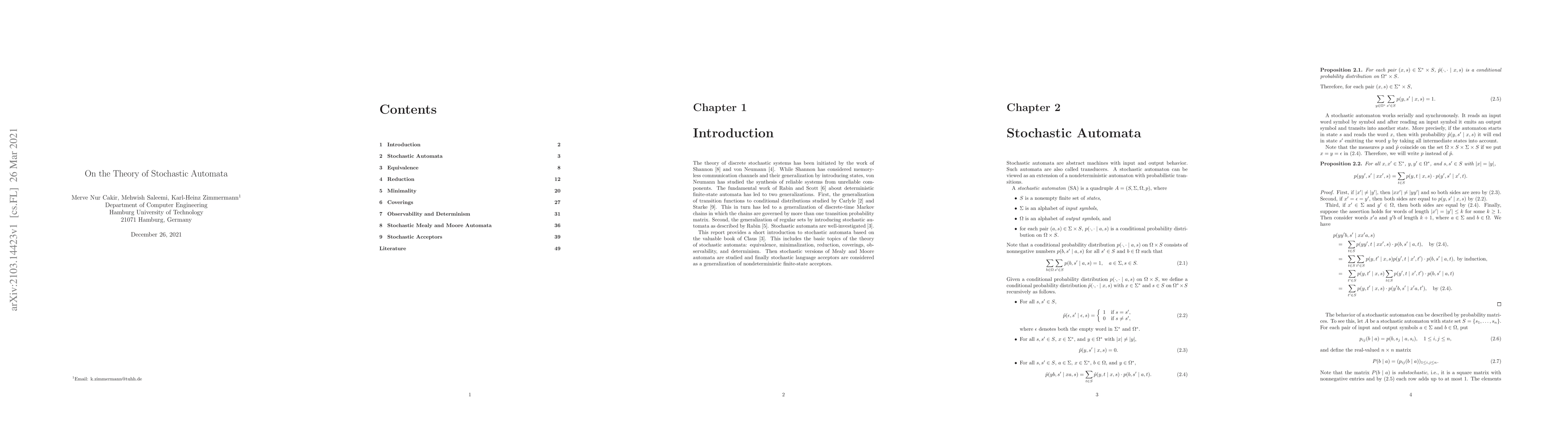 Thumbnail for On the Theory of Stochastic Automata