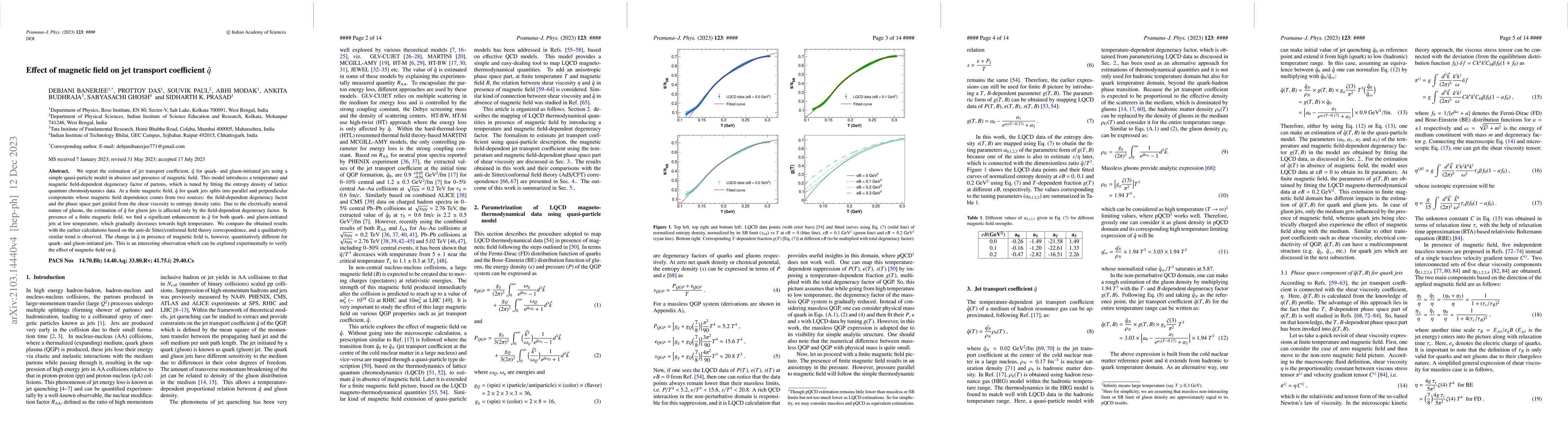 Thumbnail for Effect of magnetic field on jet transport coefficient $\hat{q}$