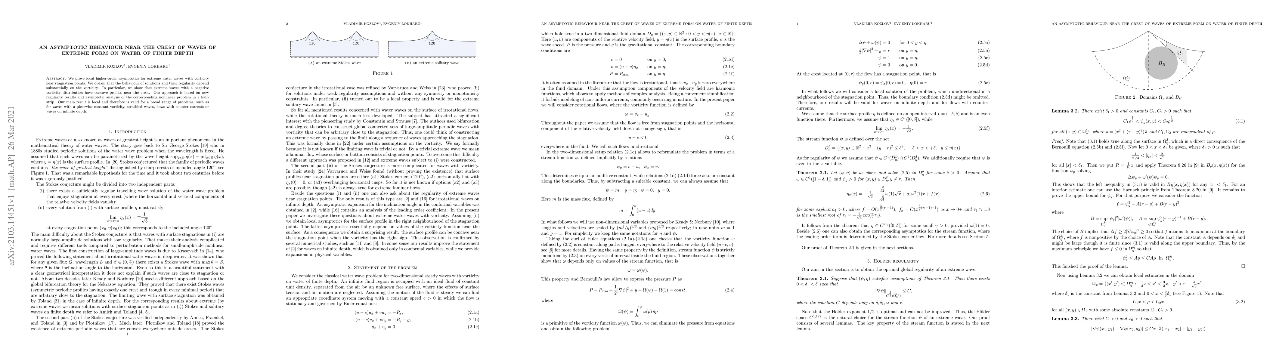 Thumbnail for An asymptotic behaviour near the crest of waves of extreme form on water
  of finite depth
