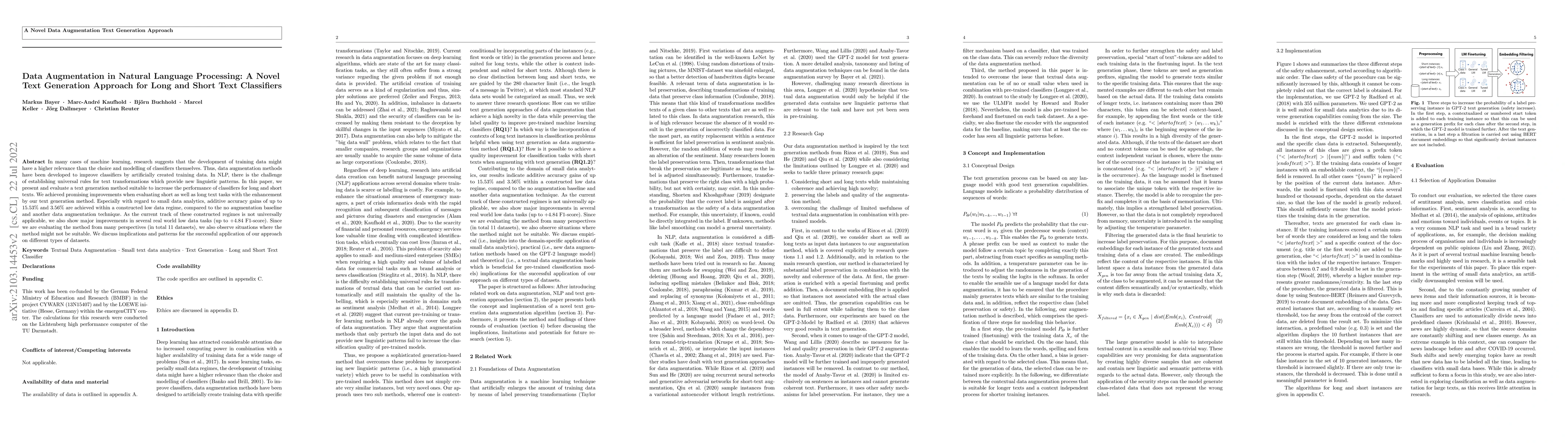 Thumbnail for Data Augmentation in Natural Language Processing: A Novel Text
  Generation Approach for Long and Short Text Classifiers