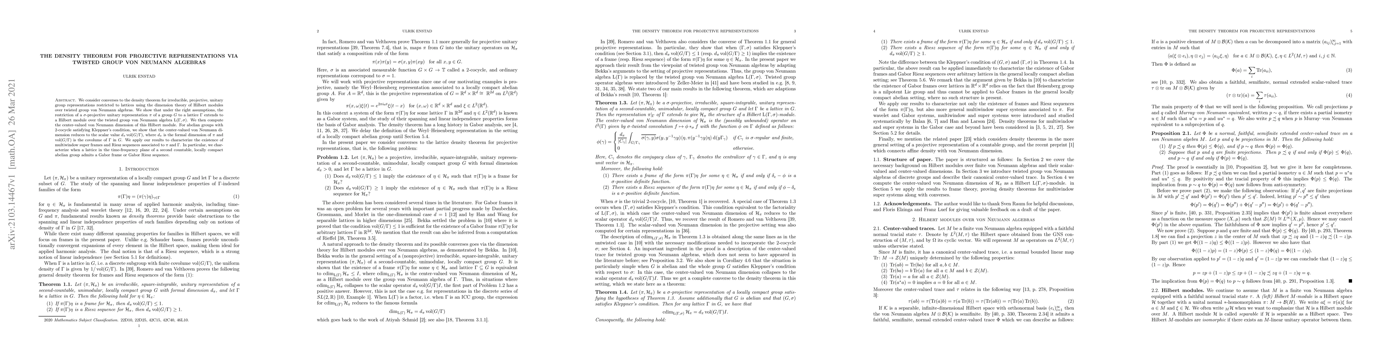 Thumbnail for The density theorem for projective representations via twisted group von
  Neumann algebras