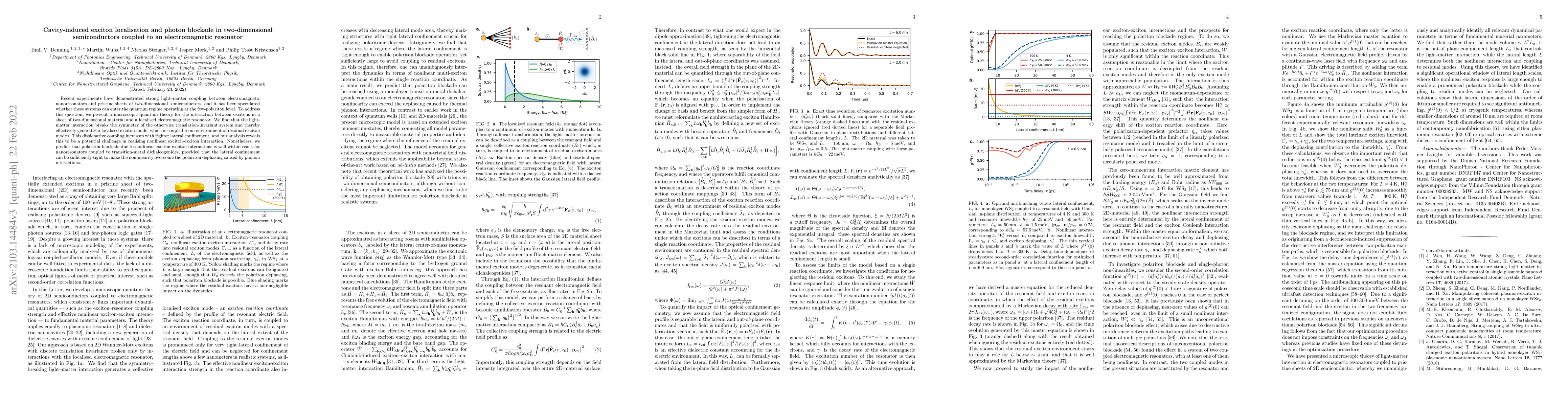 Thumbnail for Cavity-induced exciton localisation and polariton blockade in
  two-dimensional semiconductors coupled to an electromagnetic resonator