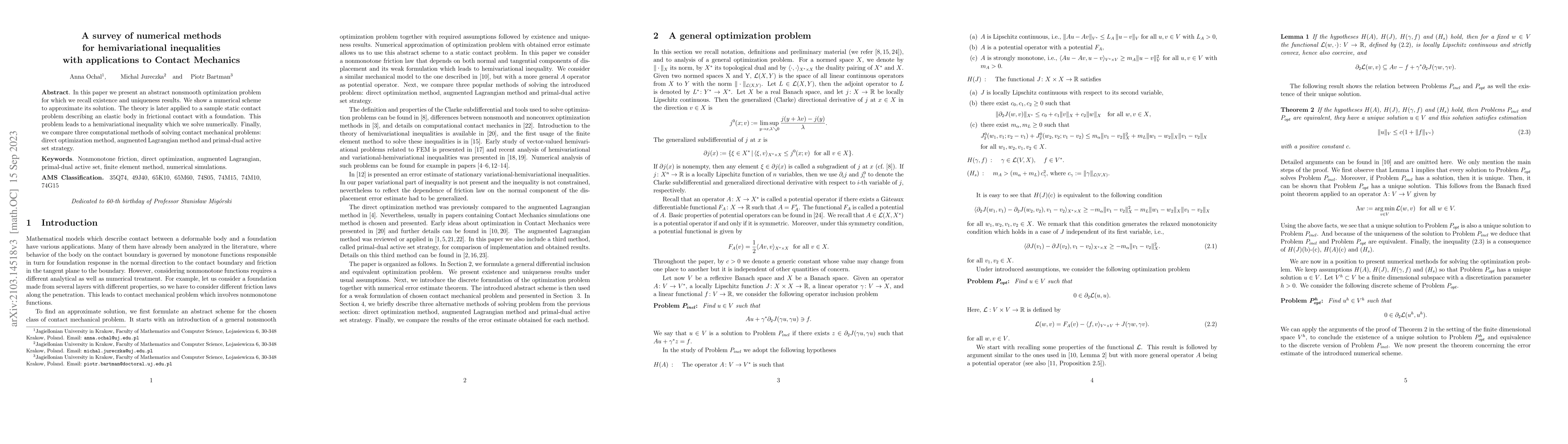 Thumbnail for A survey of numerical methods for hemivariational inequalities with
  applications to Contact Mechanics
