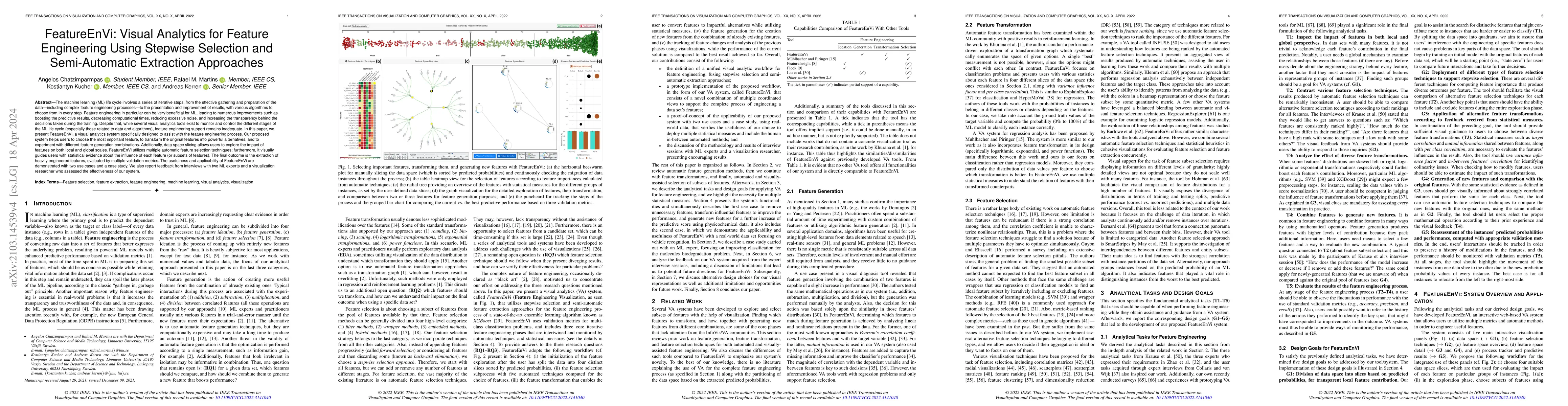 Thumbnail for FeatureEnVi: Visual Analytics for Feature Engineering Using Stepwise
  Selection and Semi-Automatic Extraction Approaches