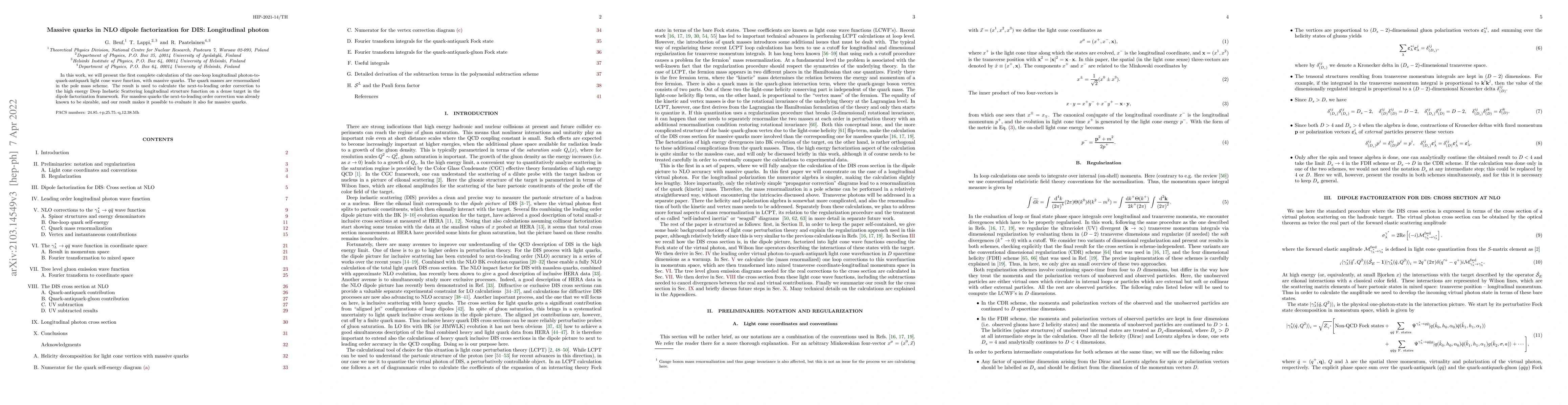 Thumbnail for Massive quarks in NLO dipole factorization for DIS: Longitudinal photon