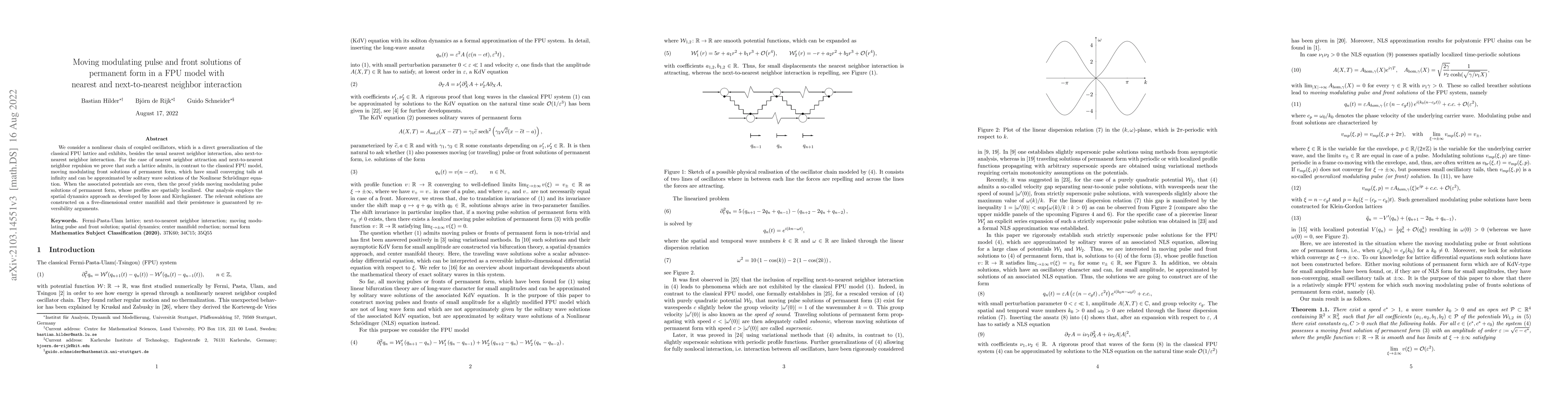 Thumbnail for Moving modulating pulse and front solutions of permanent form in a FPU
  model with nearest and next-to-nearest neighbor interaction